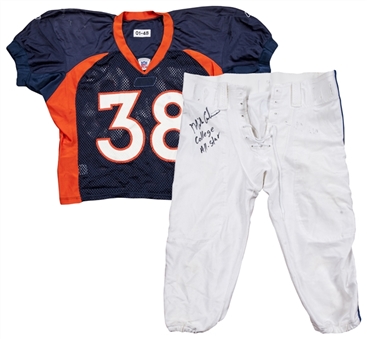 Lot of (2) Mike Anderson Signed/Inscribed Denver Broncos Practice Jersey and College All Star Game Used Pant (Anderson LOA)